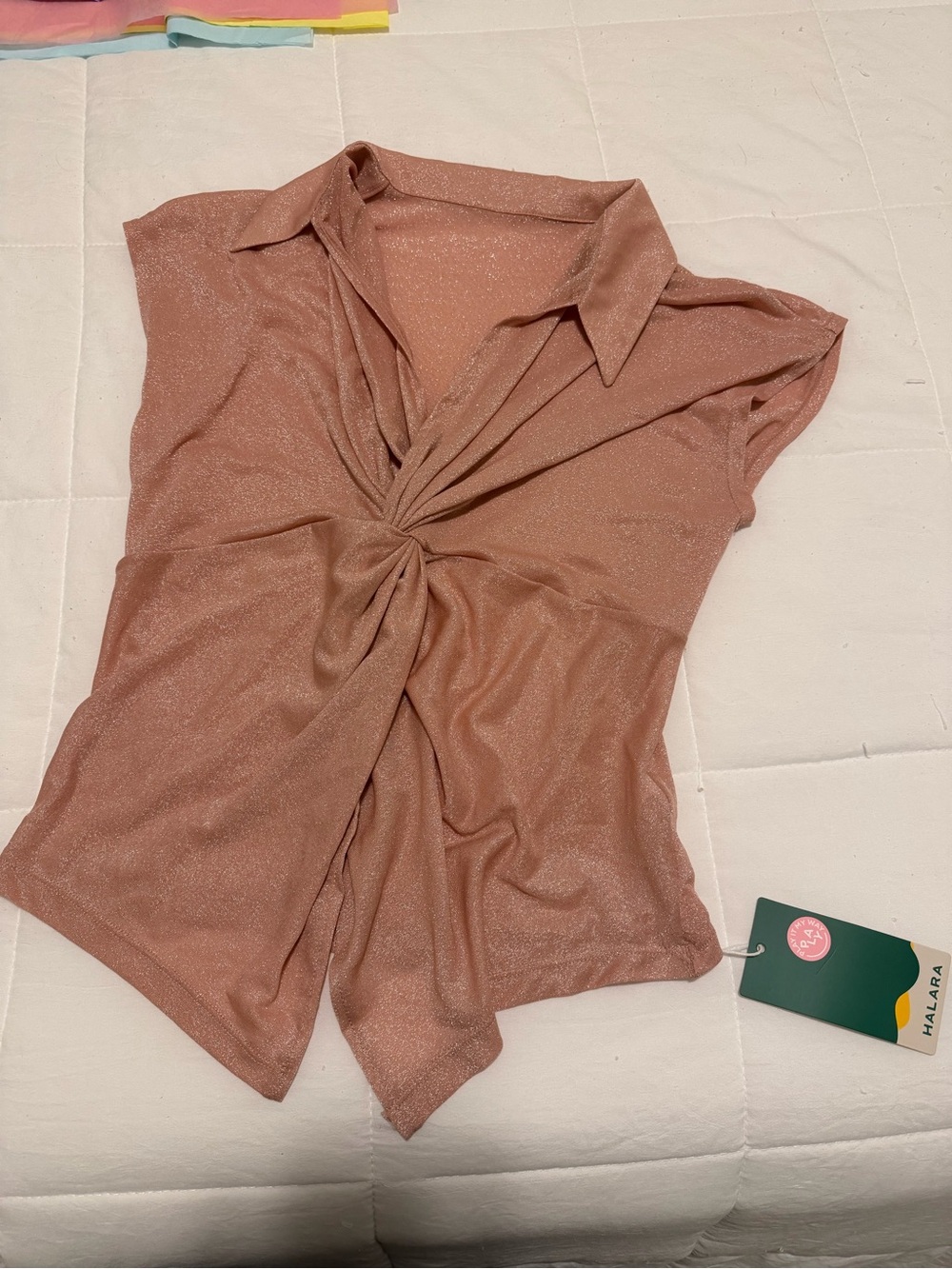 HALARA Rose Shimmer Twist-Knot Blouse